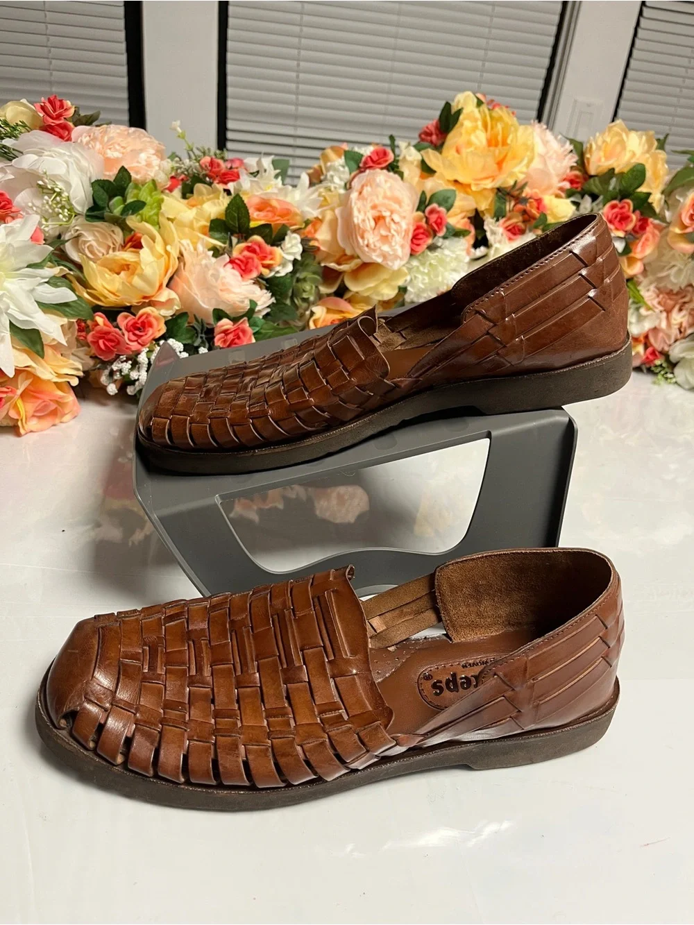 Sunsteps Brown Woven Leather Fisherman Huarache Sandals Men’s Size 9 Hand Woven